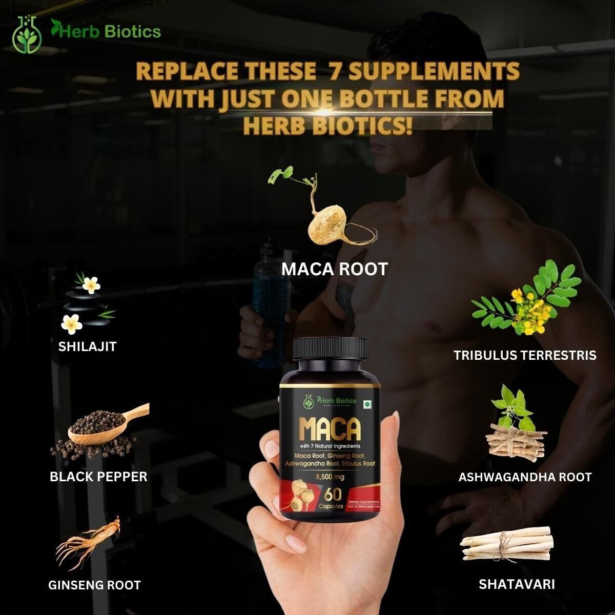 Maca Root Capsules 8500mg for Boost Energy Male Stamina & Performance 60Ct.