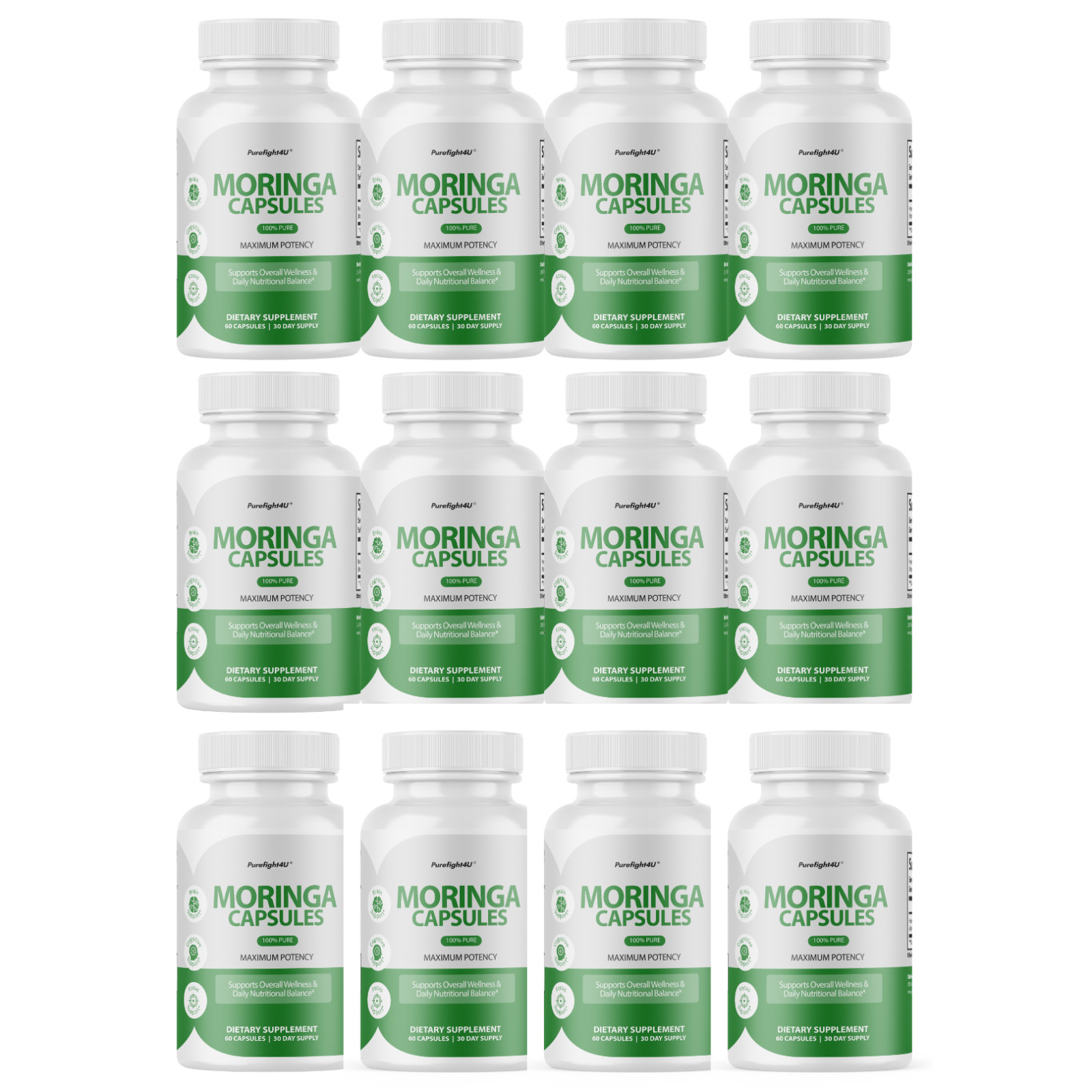 Moringa Capsules 100% Pure, Supports Overall Wellness – Supplement | 12 Bottles