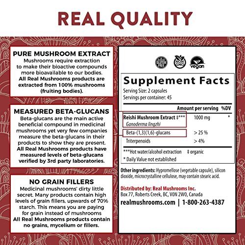 REISHI EXTRACT MUSHROOM SUPPLEMENTS Sleep and Relaxation 90Ct REAL MUSHROOMS