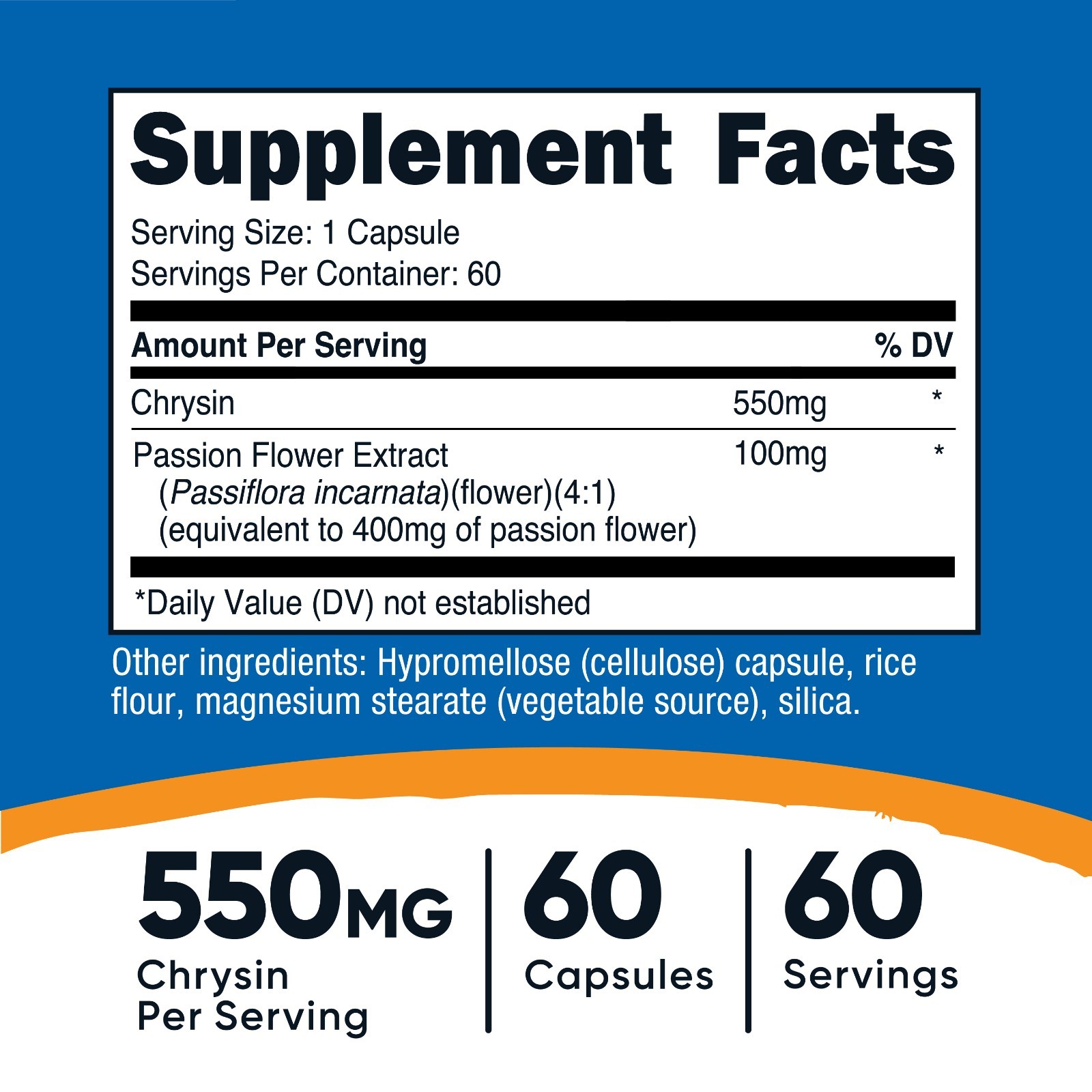 Nutricost Chrysin Supplement (550mg) 60 Capsules – With Passion Flower Extract