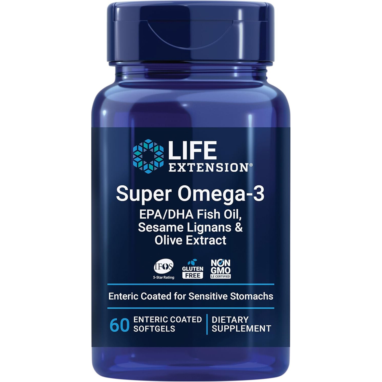 Life Extension Super Omega-3, Enteric Coated 4 Sensitive Stomachs,60Softgels