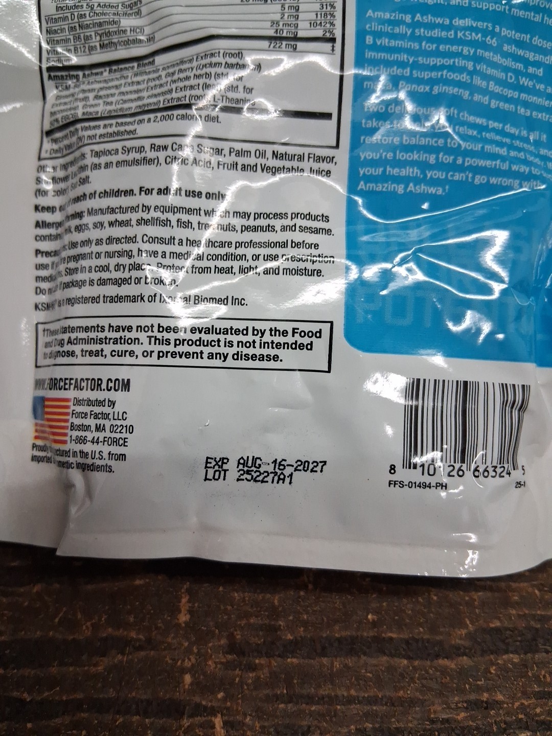 Force Factor Amazing Ashwa 10 Soft Chews KSM-66 Ashwagandha Stress Support New