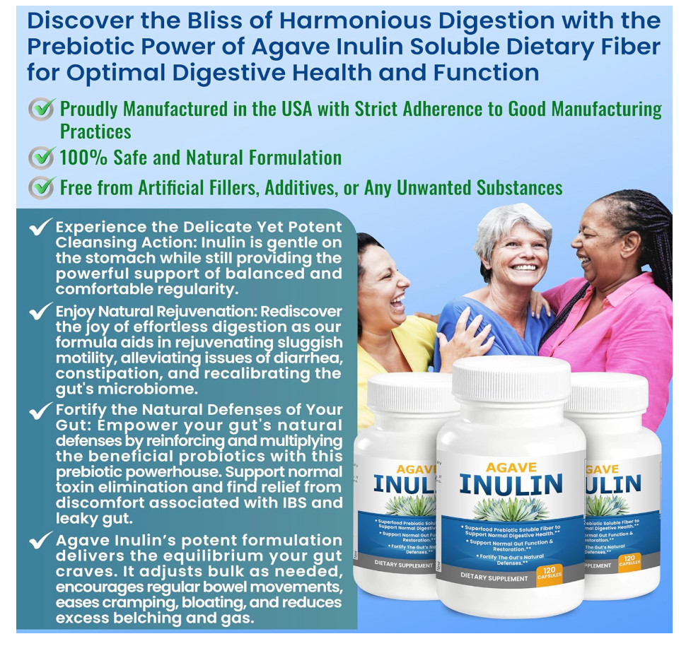 Kidney Restore Agave Inulin Prebiotic Fiber Caps 120 Ct Digestive EXP 07/27