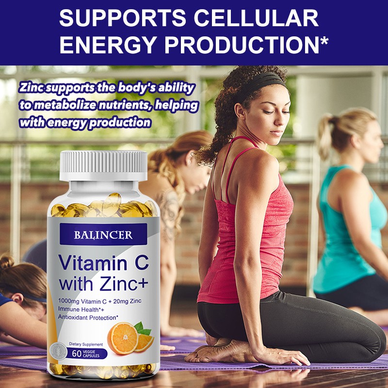 High Potency Vitamin C 1000mg + Zinc 20mg,For Immune System,Brain 30~120Capsules
