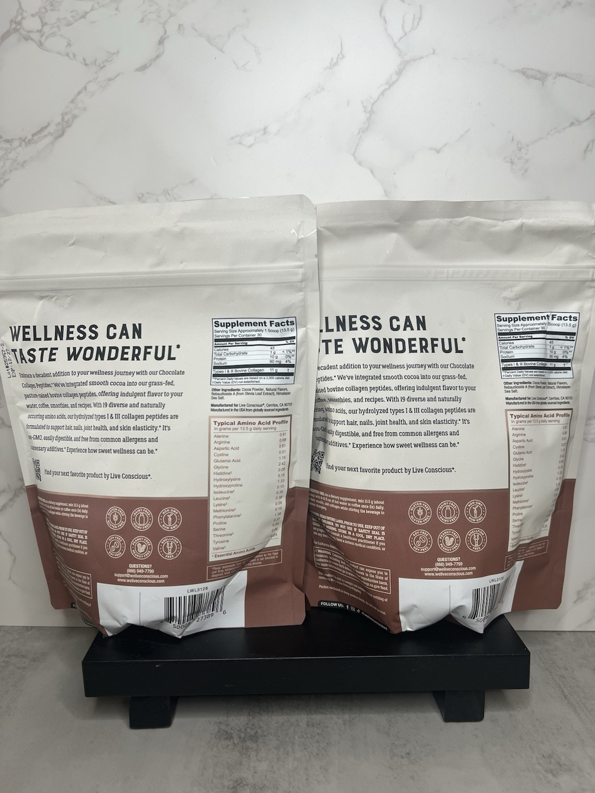 Live Conscious Grass-Fed Collagen Peptides Chocolate TWO 14.3 oz Exp 12/27