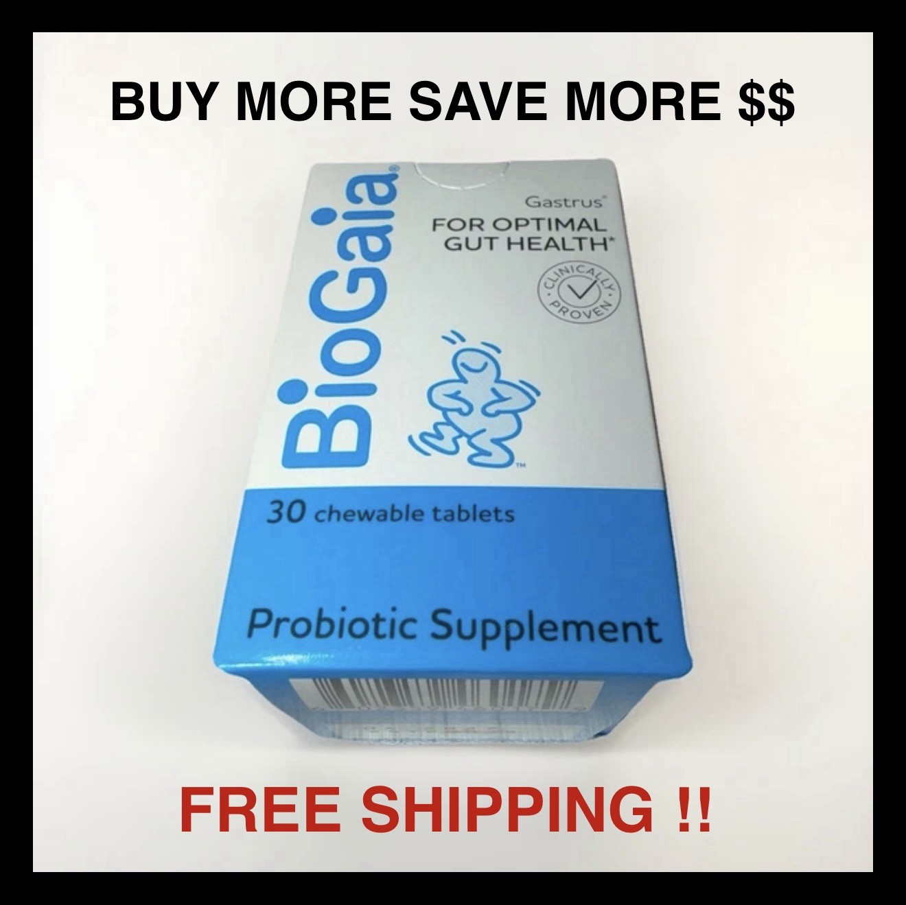 BioGaia Gastrus Probiotic, Gut Health, Dual Strain, 30 Chewable Tablets