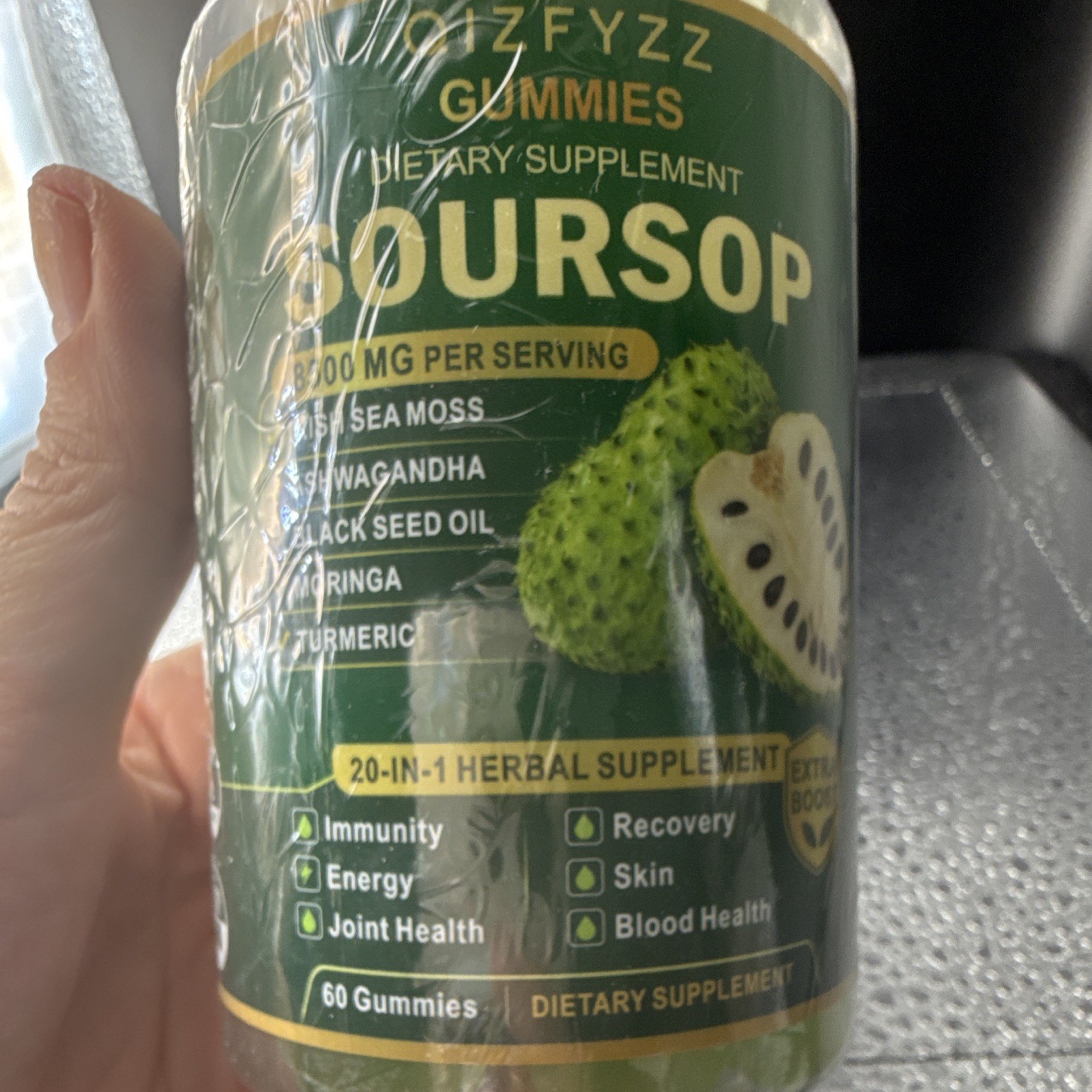 QIZFYZZ Soursop Gummies 8500mg Sugar-Free Gluten-Free 60ct Immune Support