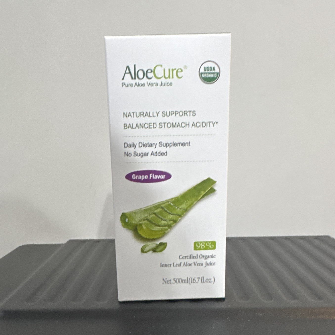 AloeCure Aloe Vera Juice Grape USDA Organic No Sugar Added Digestive 16.7oz