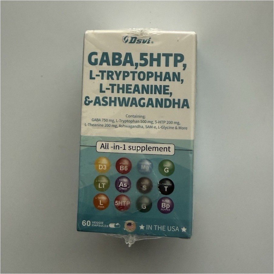 Dsvi GABA + 5-HTP + L-Tryptophan + L-Theanine + Ashwagandha 60 Caps Exp 09/27