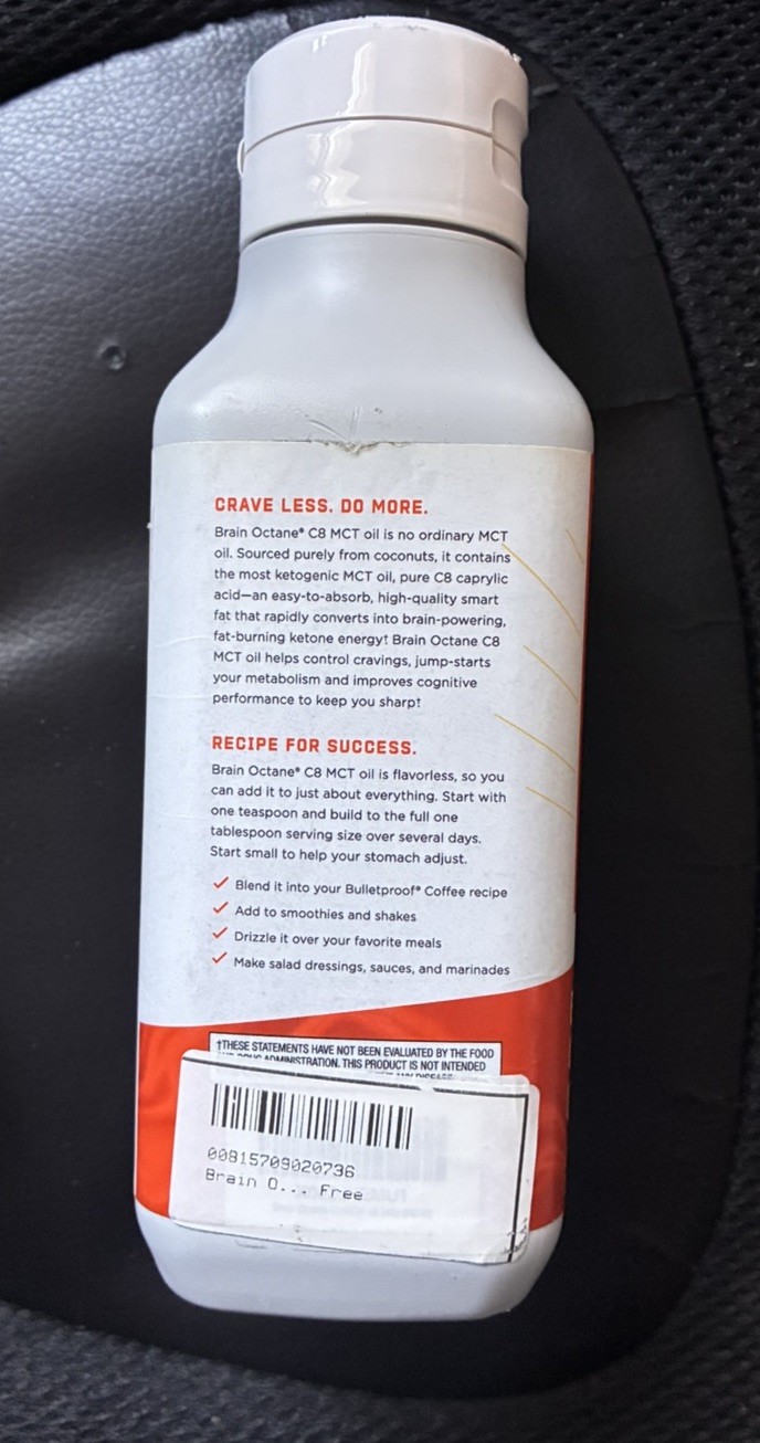 Bulletproof Brain Octane C8 MCT Oil Keto Unflavored 16 fl oz Exp 02/12/2027