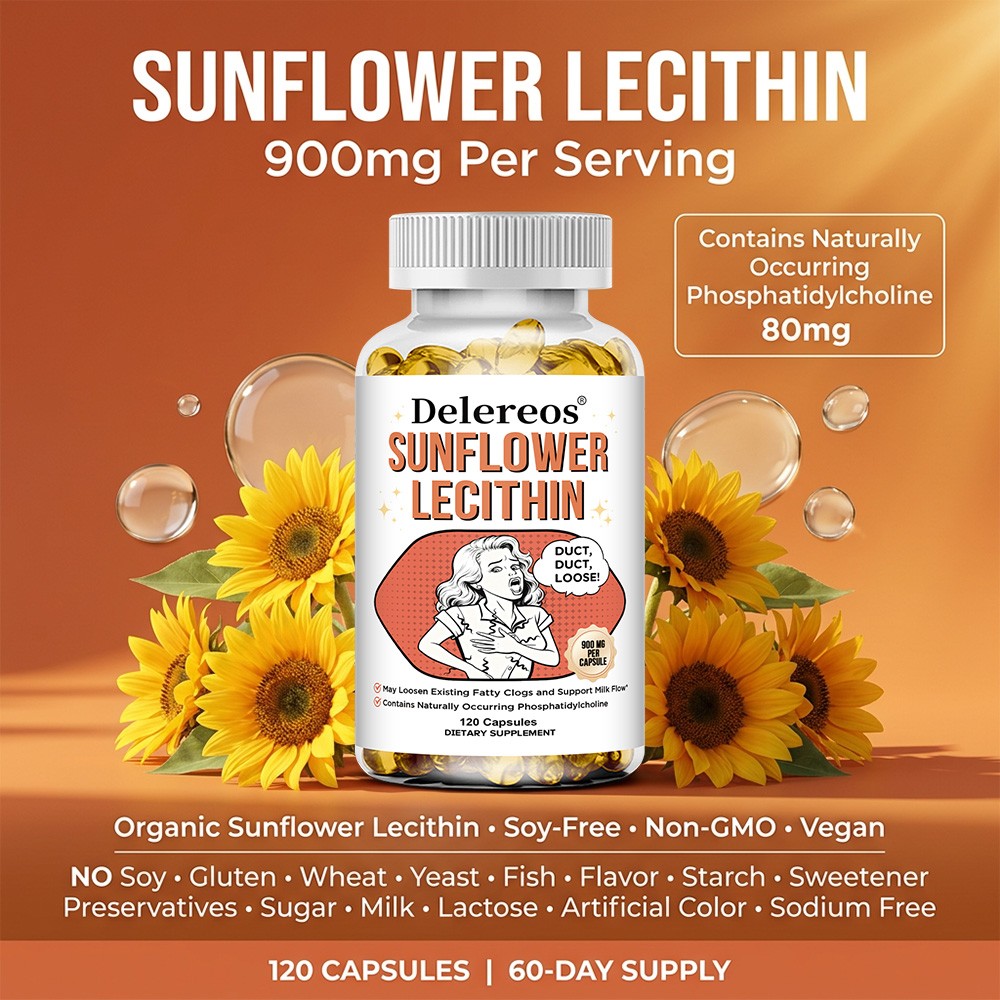 Sunflower Lecithin 900mg Capsules for Liver & Brain Health 30/60/120Caps