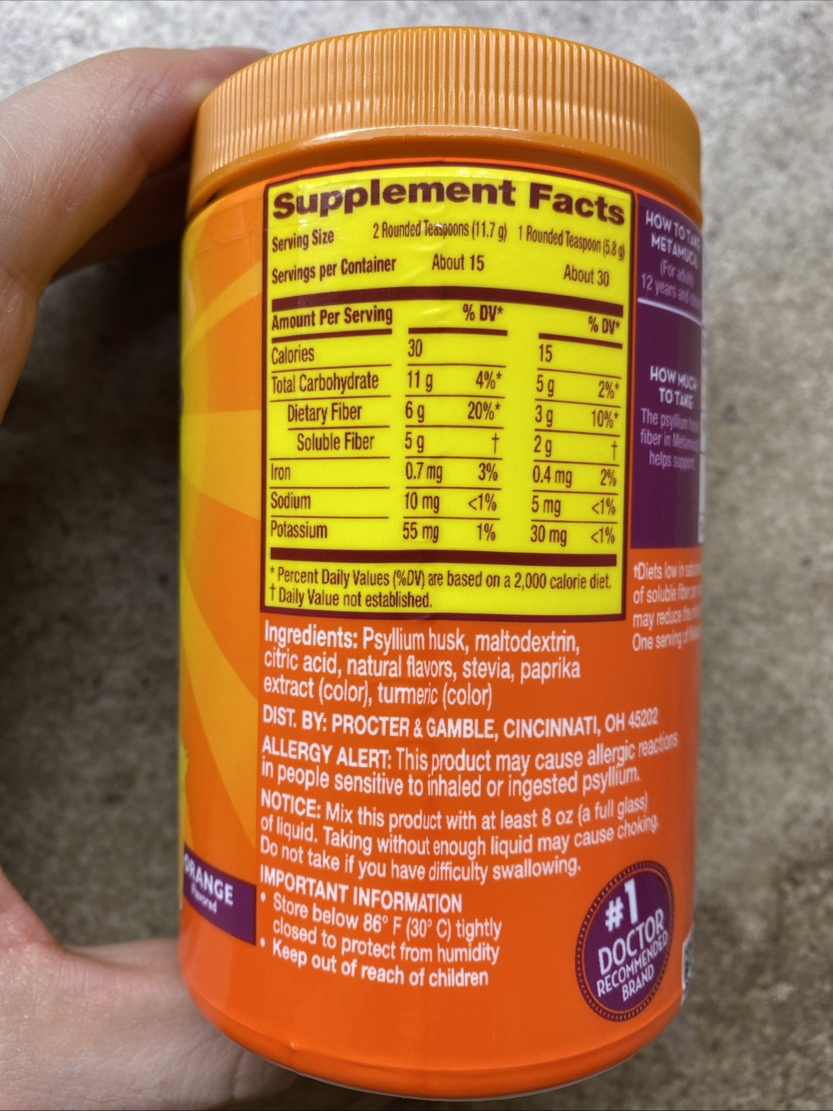 Meta Mucil Psyllium Fiber Supplement – Orange Flavor 6.2oz