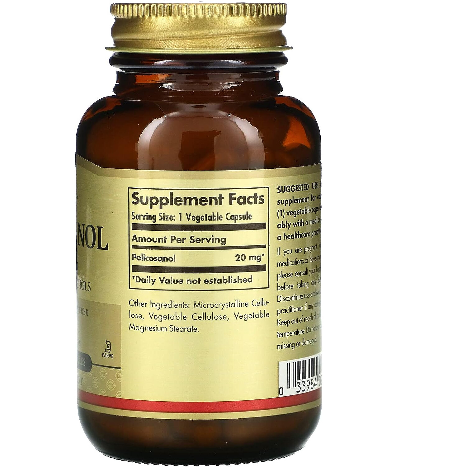 Solgar Policosanol, 20mg, 100 Vegetable Capsules