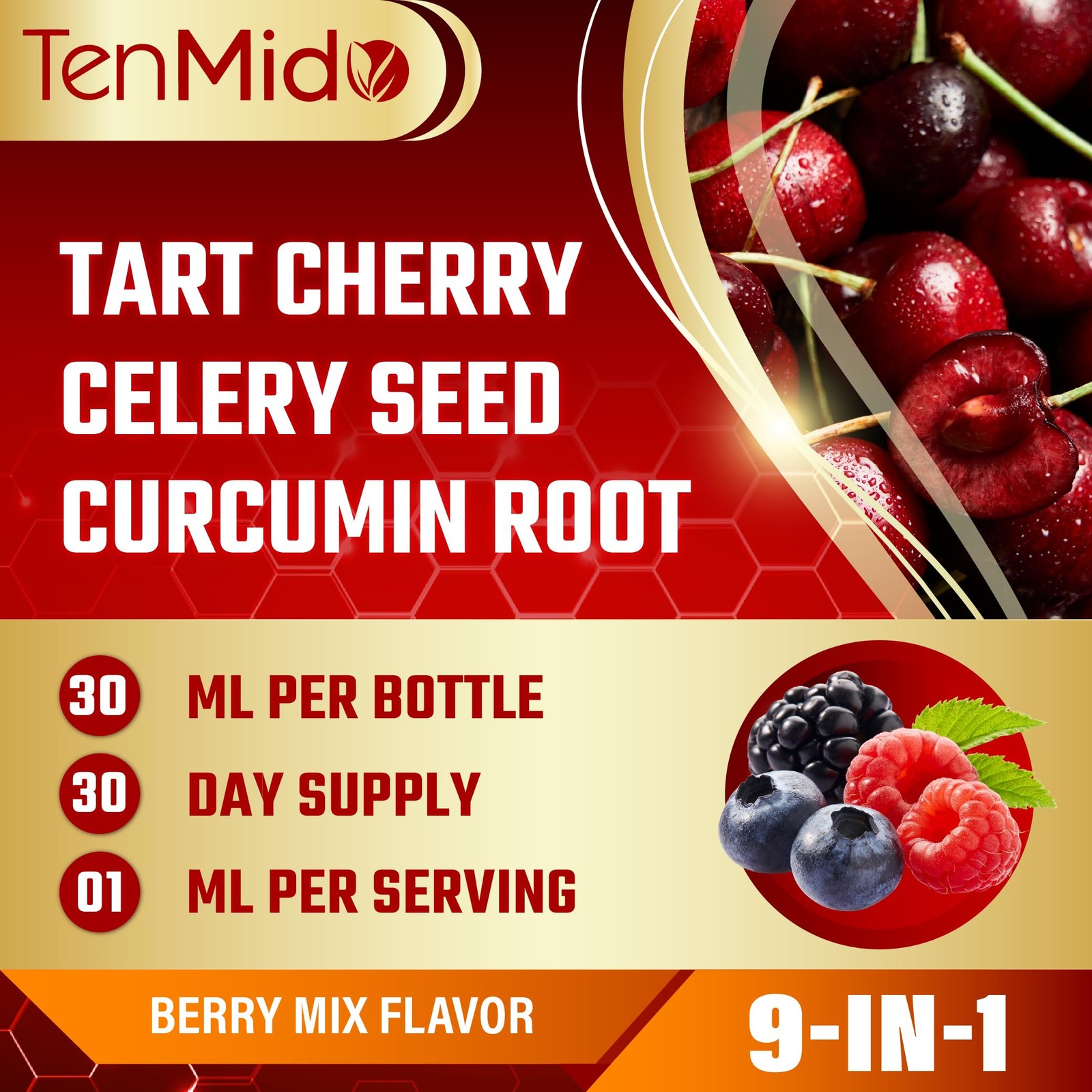 Tenmido Tart Cherry Extract Liquid Drops – 9in1 with 1 Fl Oz (Pack of 1)