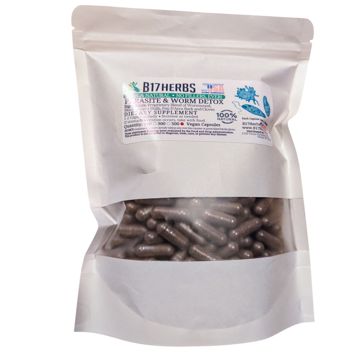 Worm & Parasite Cleanse – Black Walnut, Wormwood, Pau D’Arco, Clove – 500 Caps