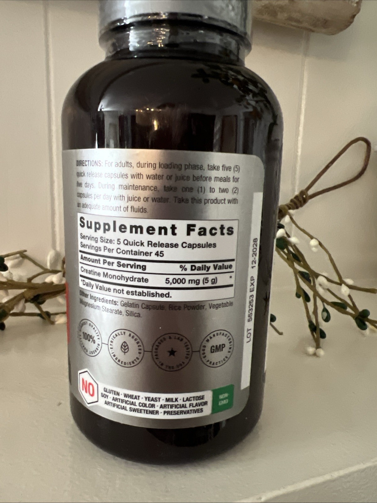 Creatine Monohydrate 5g 225 Capsules Non-GMO, Gluten Free | by Horbaach Ex12/28