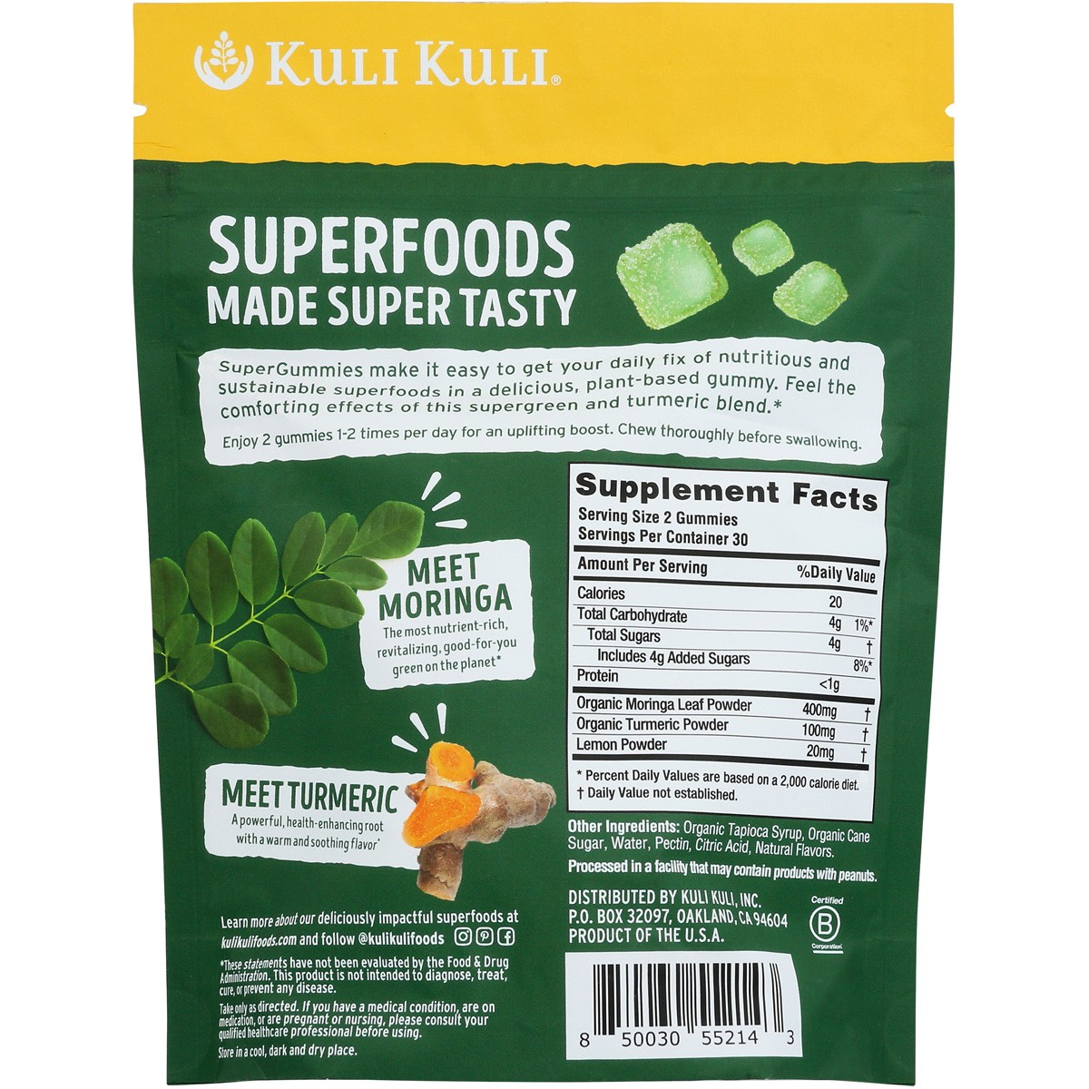 Kuli Superfood Gummies Moringa & Turmeric Lemon Flavor 60 Count Ct 1 Pack