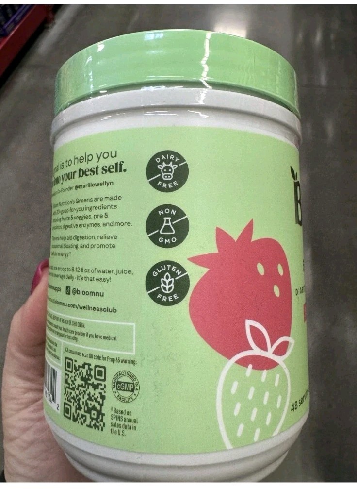 Bloom Greens & Superfoods Powder Strawberry Kiwi 48 Servings Digestive Support