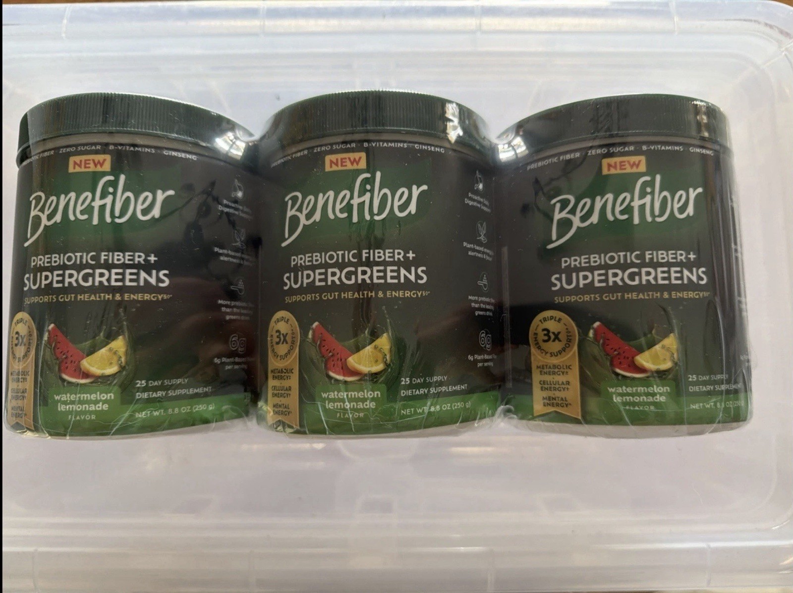 3 Benefiber Prebiotic Fiber Supergreens Powder Watermelon Lemonade EXP June 2027