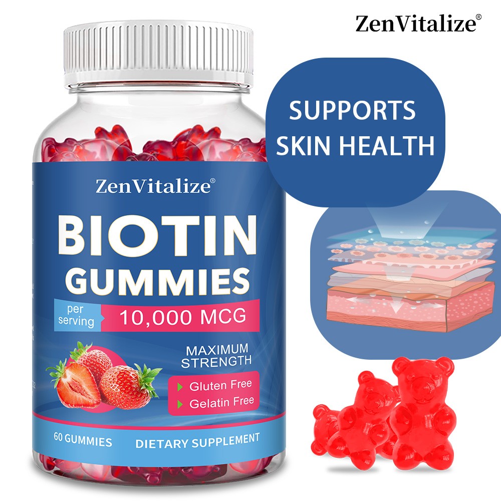 Maximum Strength Biotin 10000mcg For Hair Skin Nail Growth Supplement 60 Gummies