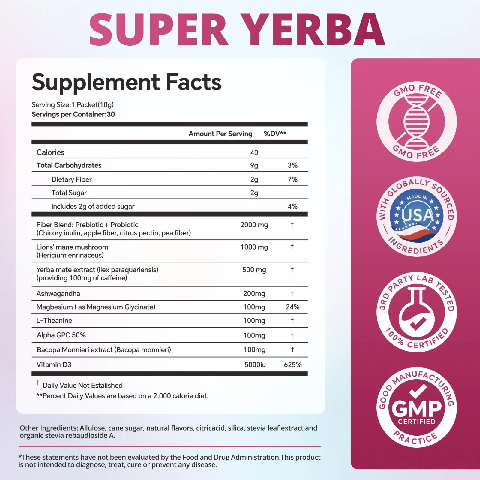 ZOOONE Super Yerba Drink Mix – Yerba Mate for Energy & Focus – Raspberry Lemonad