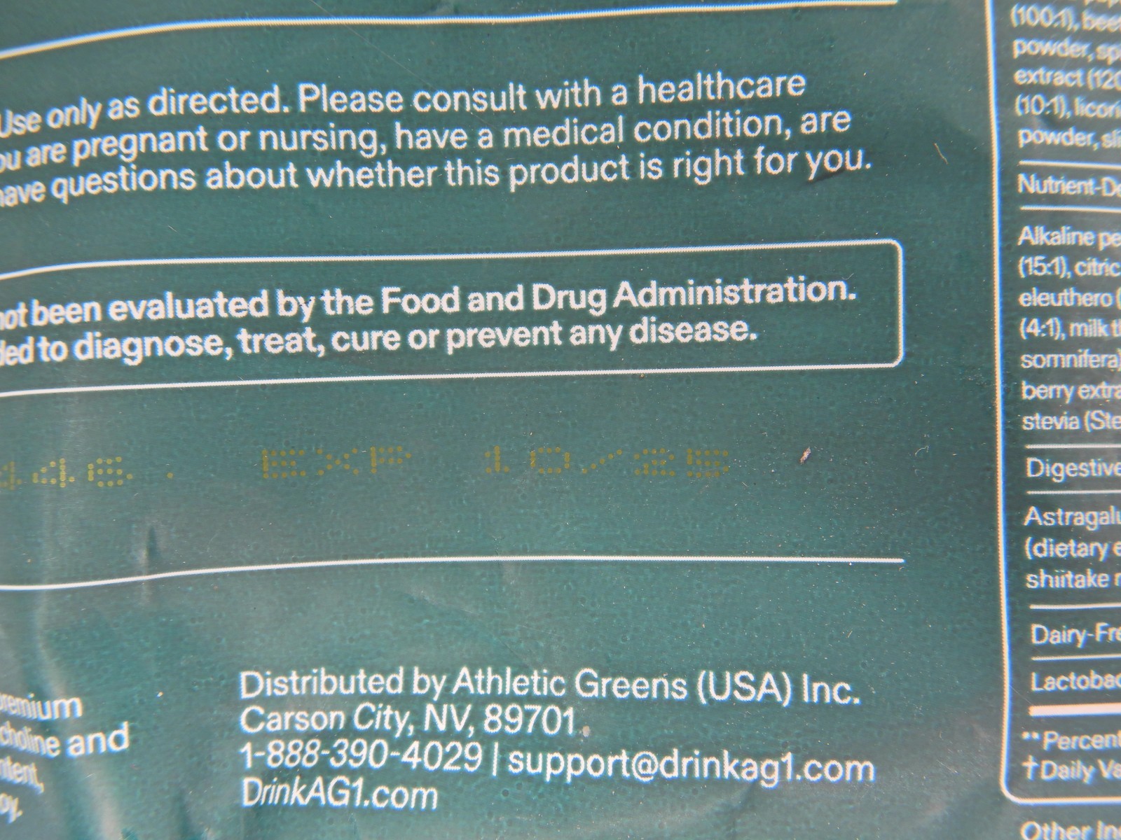 Genuine AG1 Athletic Greens Powder Pouch 12.7oz 360g EXP 10/25