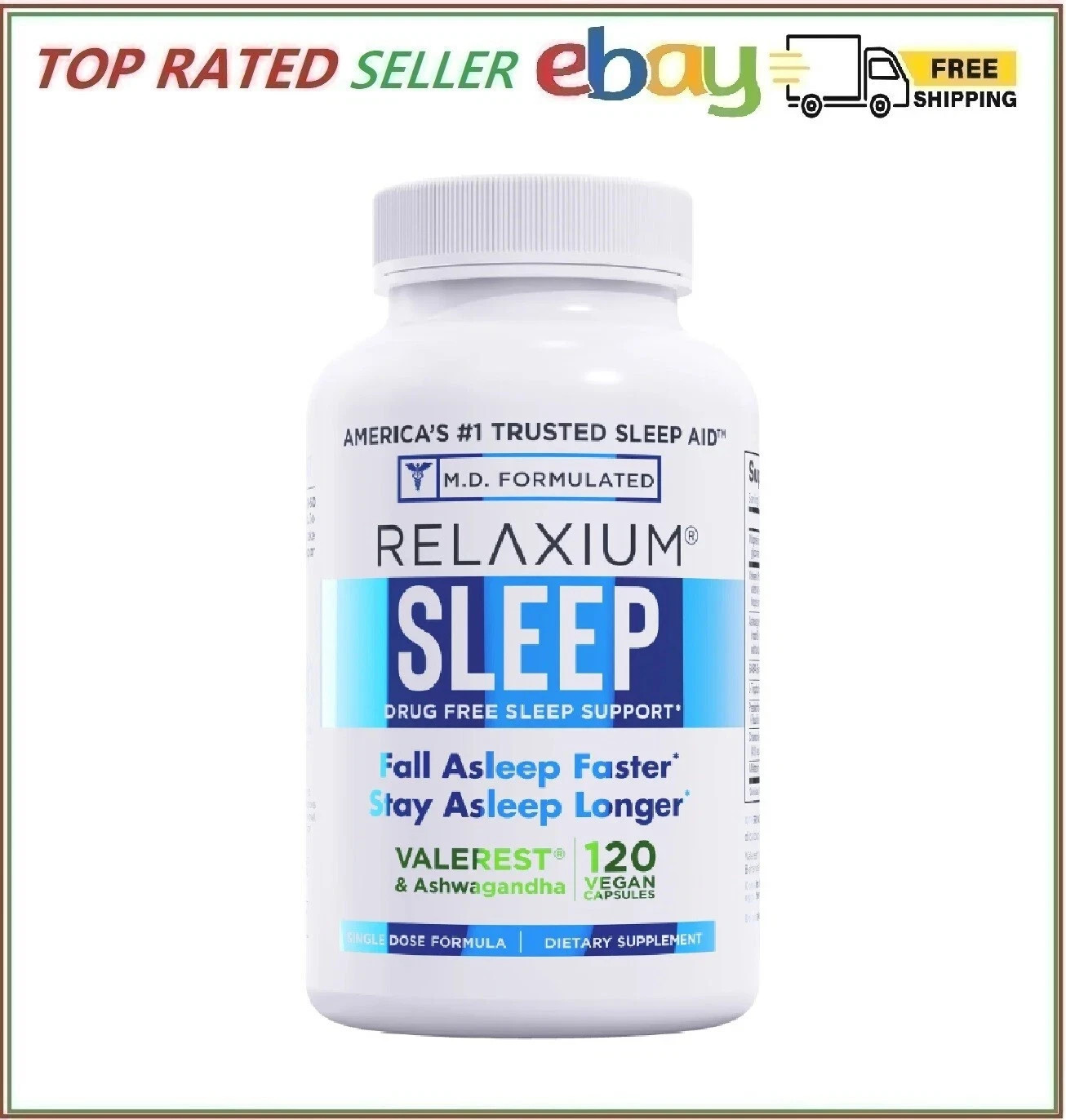 Relaxium Sleep Support 120 Vegan Capsules Melatonin Ashwagandha MADE IN USA