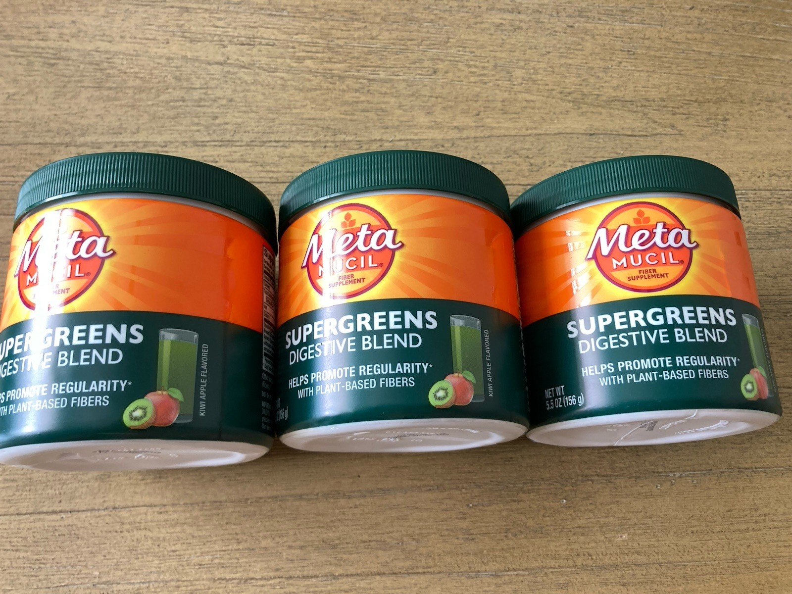 3 Metamucil Super Greens Digestive Blend Powder Fiber Kiwi Apple 5.5 Oz NEW
