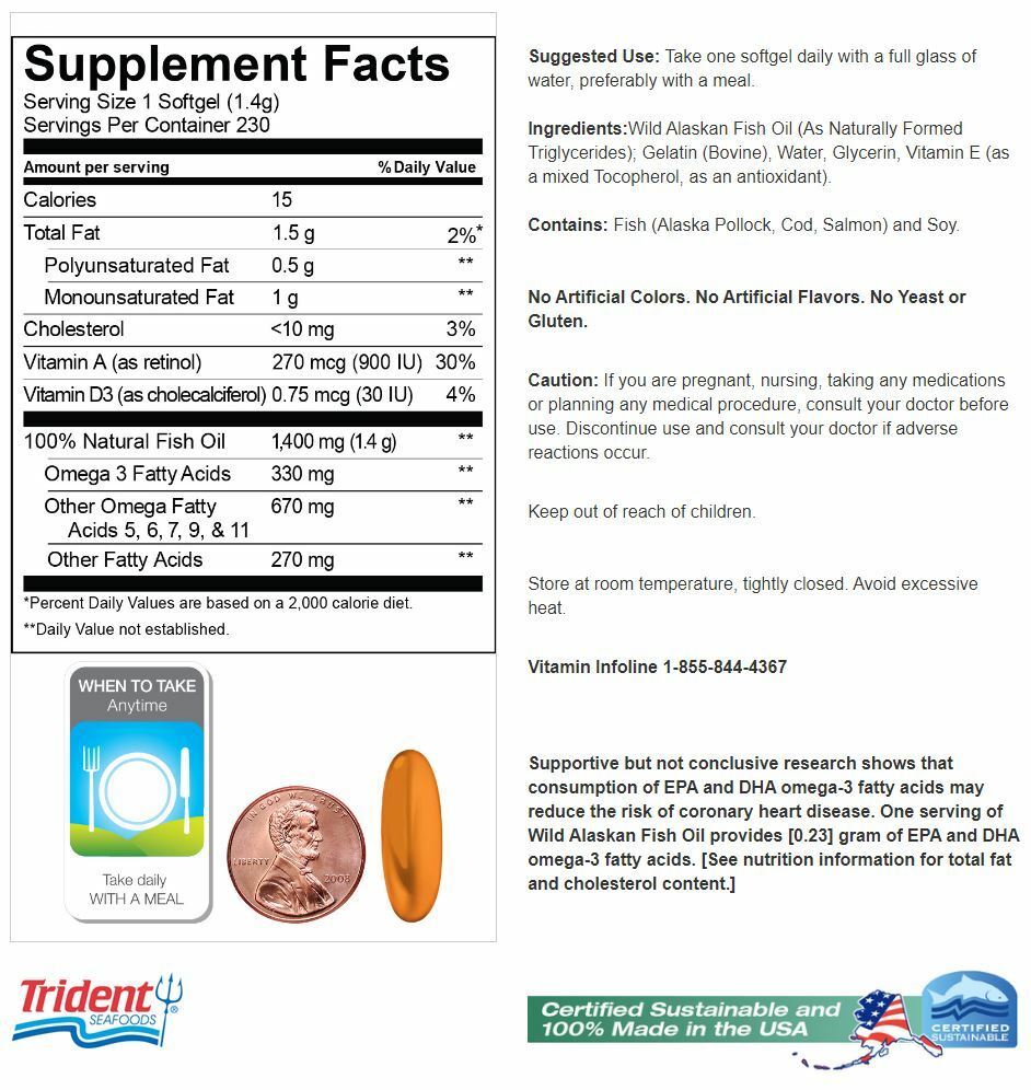 Kirkland Signature Wild Alaskan Fish Oil Omega-3 Fatty Acids 1400mg 230 Softgels
