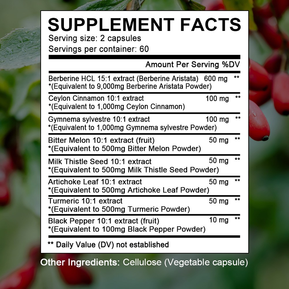 Organic Berberine HCl & Ceylon Cinnamon 13100mg Vegan No gluten 120 Capsules