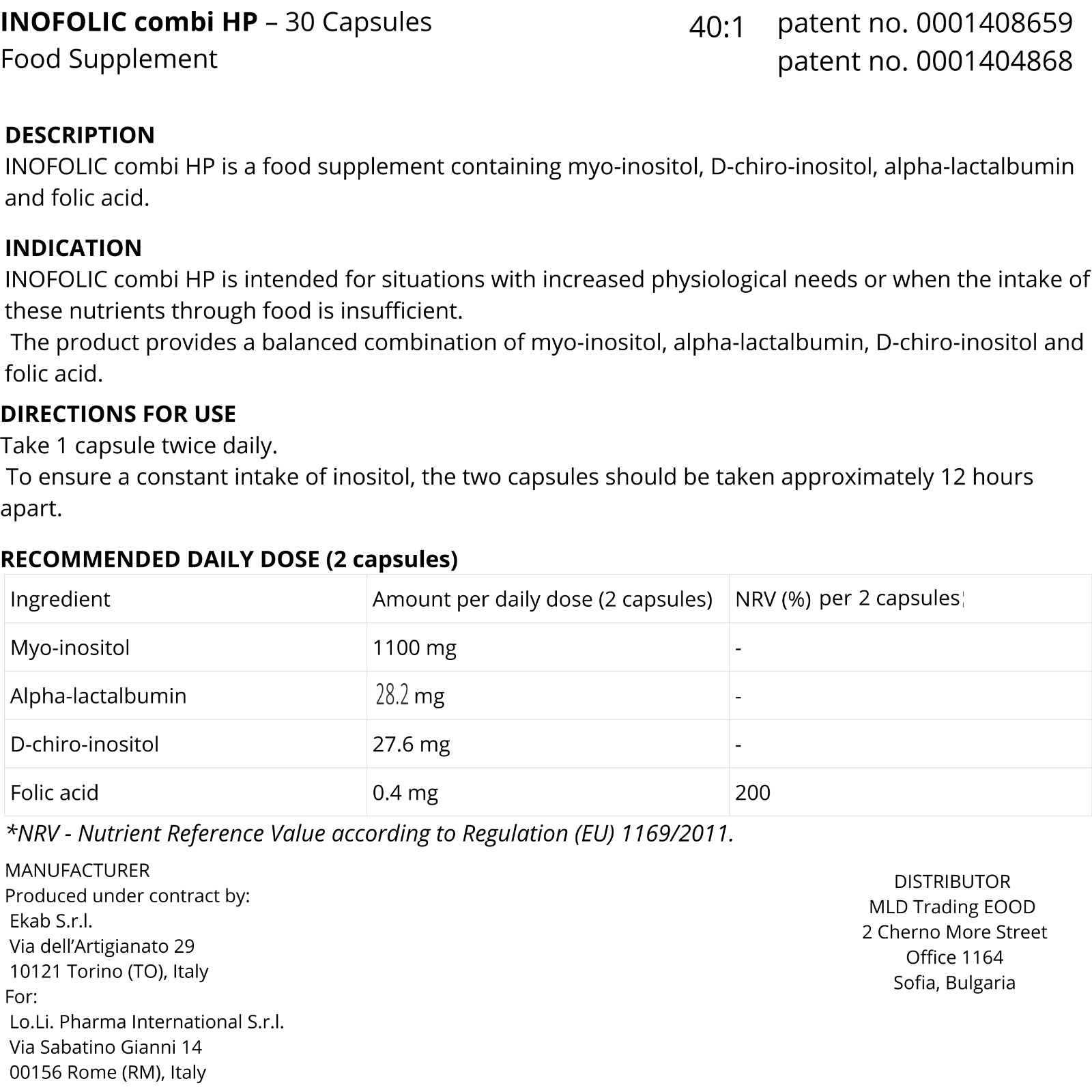 INOFOLIC Combi HP – Women’s Wellness Support – Myo-Inositol, Folate – 30 Caps