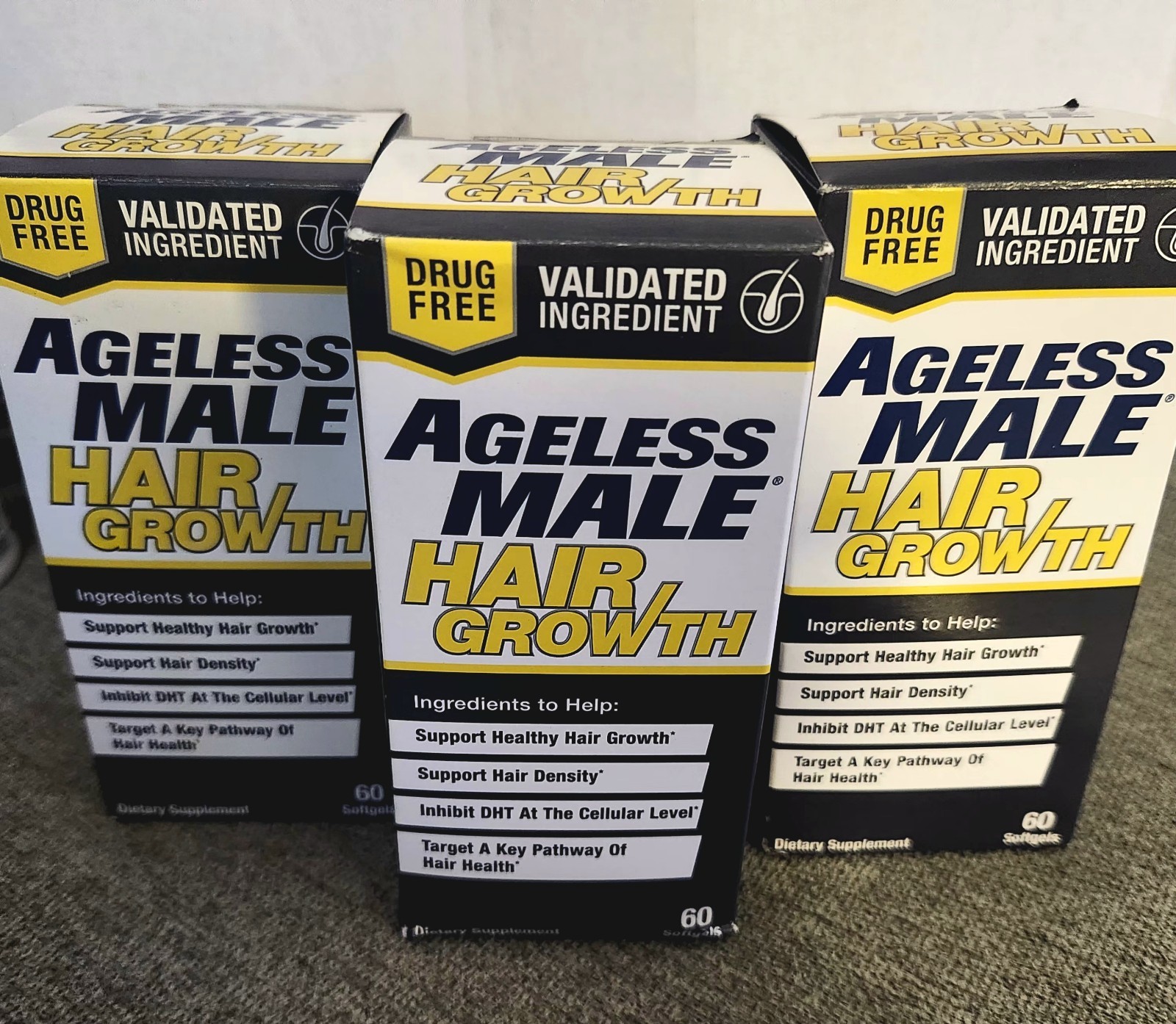 Ageless Male Hair Growth Supplement 60 Softgels Each 3 Pack Drug Free 12/26