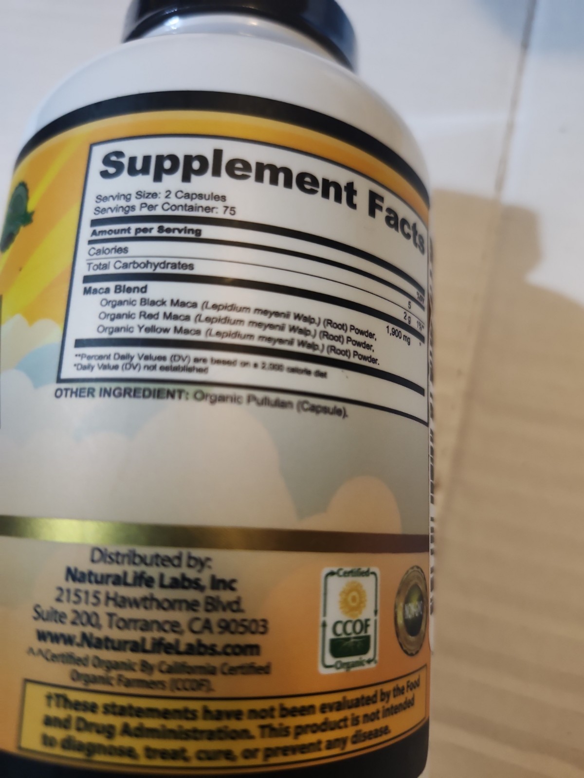 NaturaLife Labs Organic Maca 1900mg Vegan Non-GMO 150 Capsules Exp 04/2029