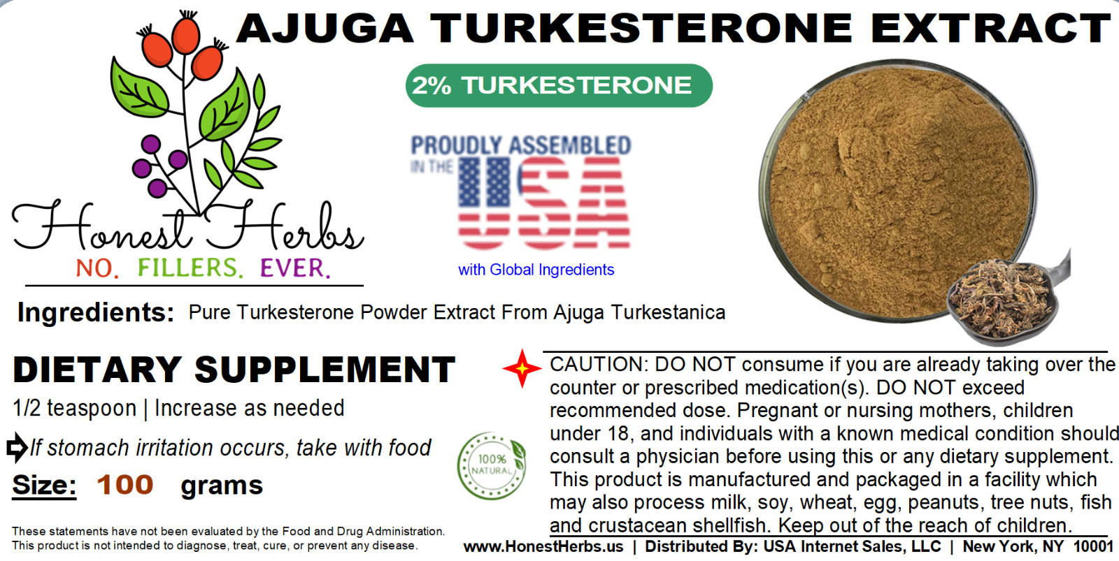 Turkesterone Powder Extract 10:1 from Ajuga Turkestanica – 2% Turkesterone, 100g