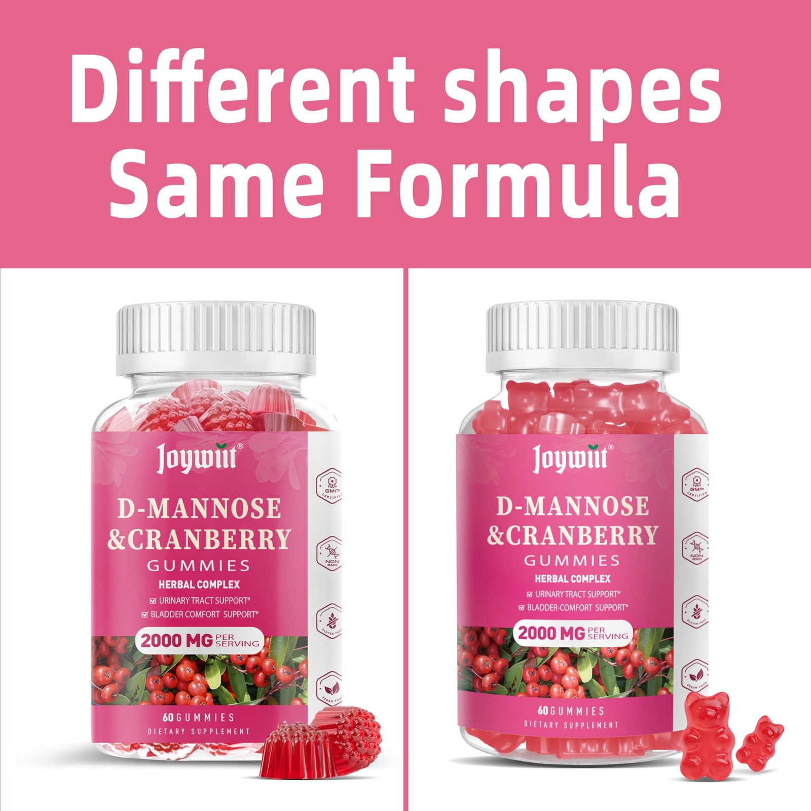 Joywiit D-Mannose Gummies 2000mg with Cranberry 500mg & 120 Count (Pack of 1)