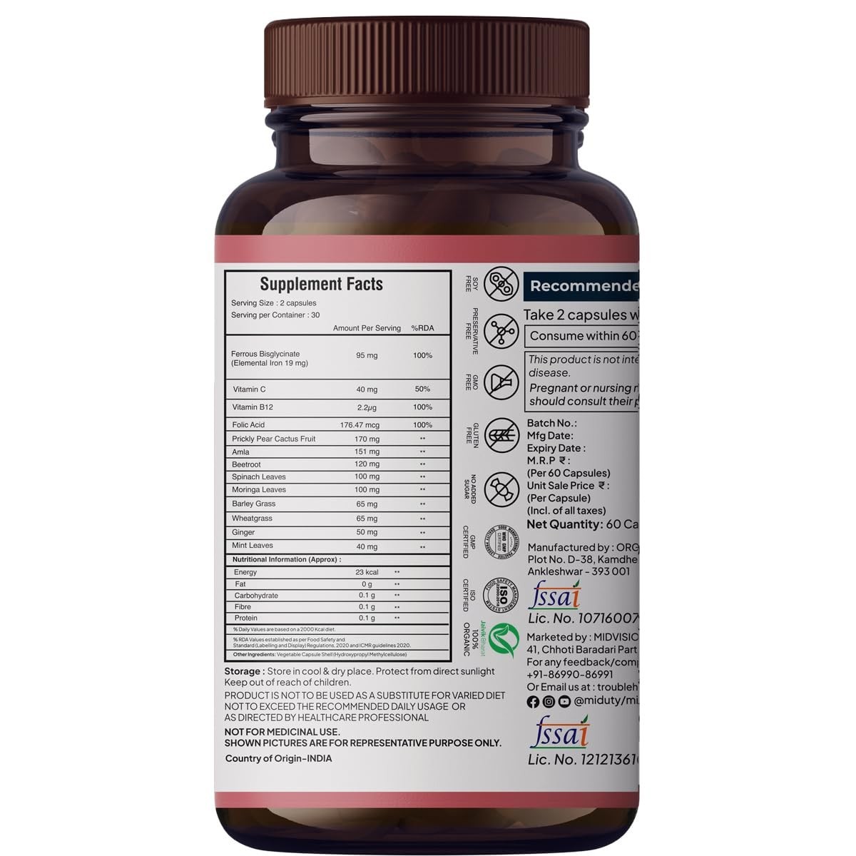 Blood Builder Anemia Supplement Hemoglobin Booster Non Constipating Iron 60 Caps