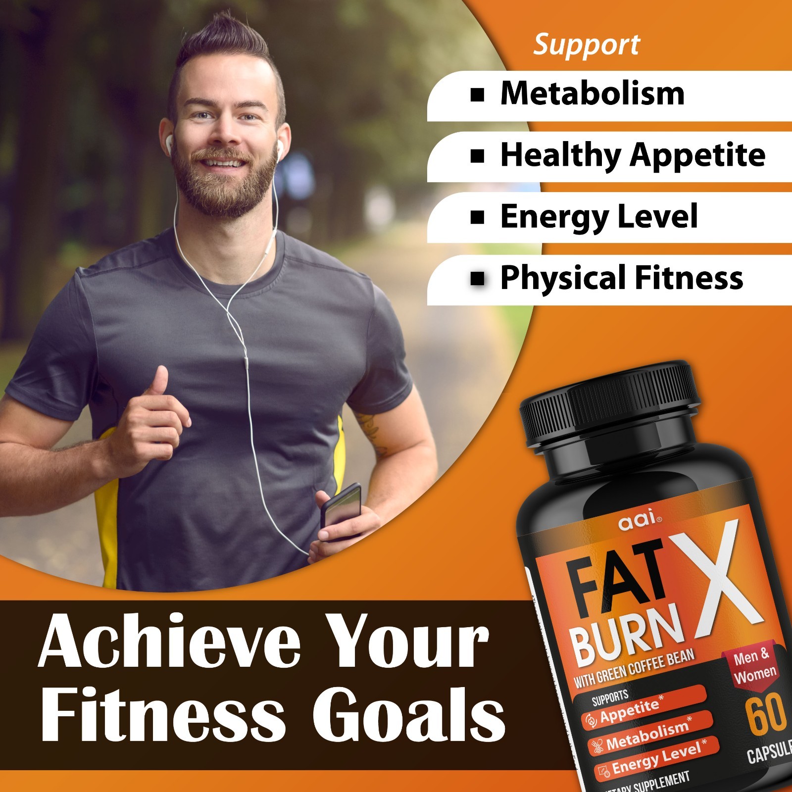 Fat Burn X Green Coffee Bean Capsules Metabolism Energy Support 60 Count