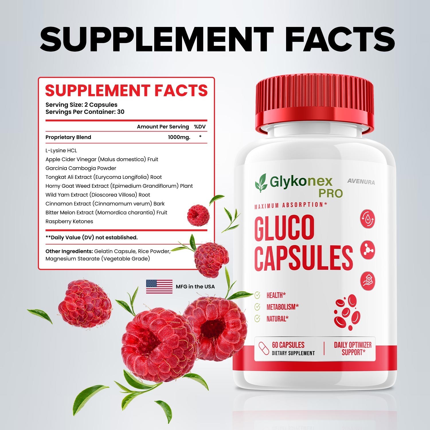 (2 Pack) Glykonex Pro Capsules – Glyko Nex Pills Advanced Formula Natural Blend