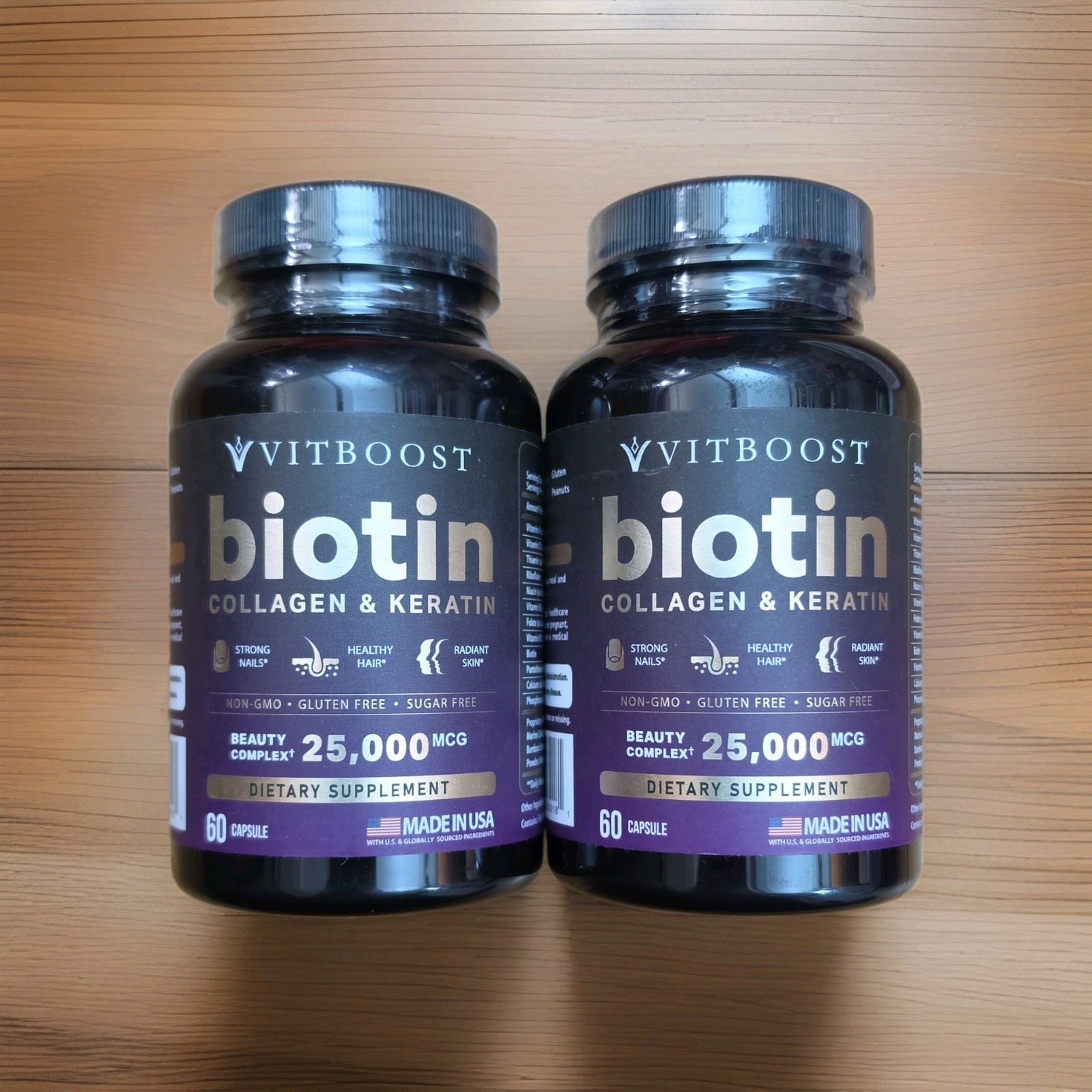 2 x VITBOOST Biotin Collagen + Keratin 25,000 mcg Hair Skin Nails 120ct-EXP 11/8