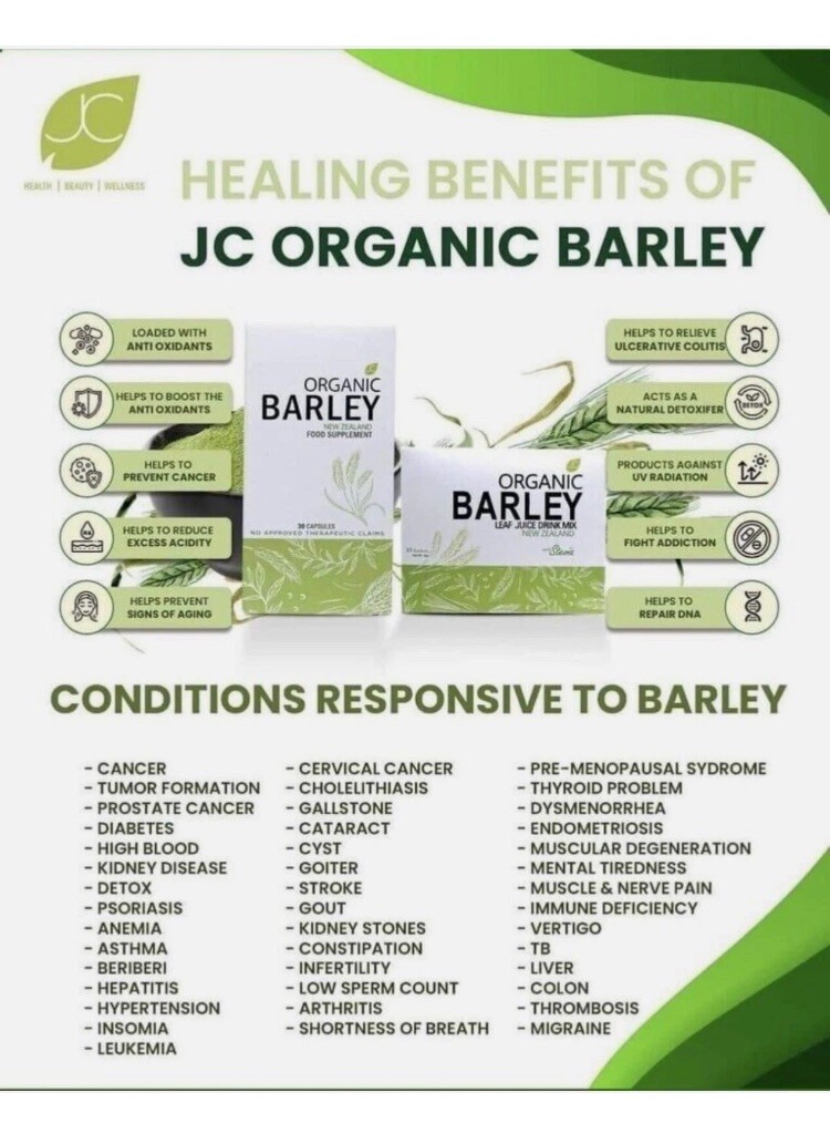 JC PURE Organic BARLEY Capsules from New Zealand NEW in Pkg.