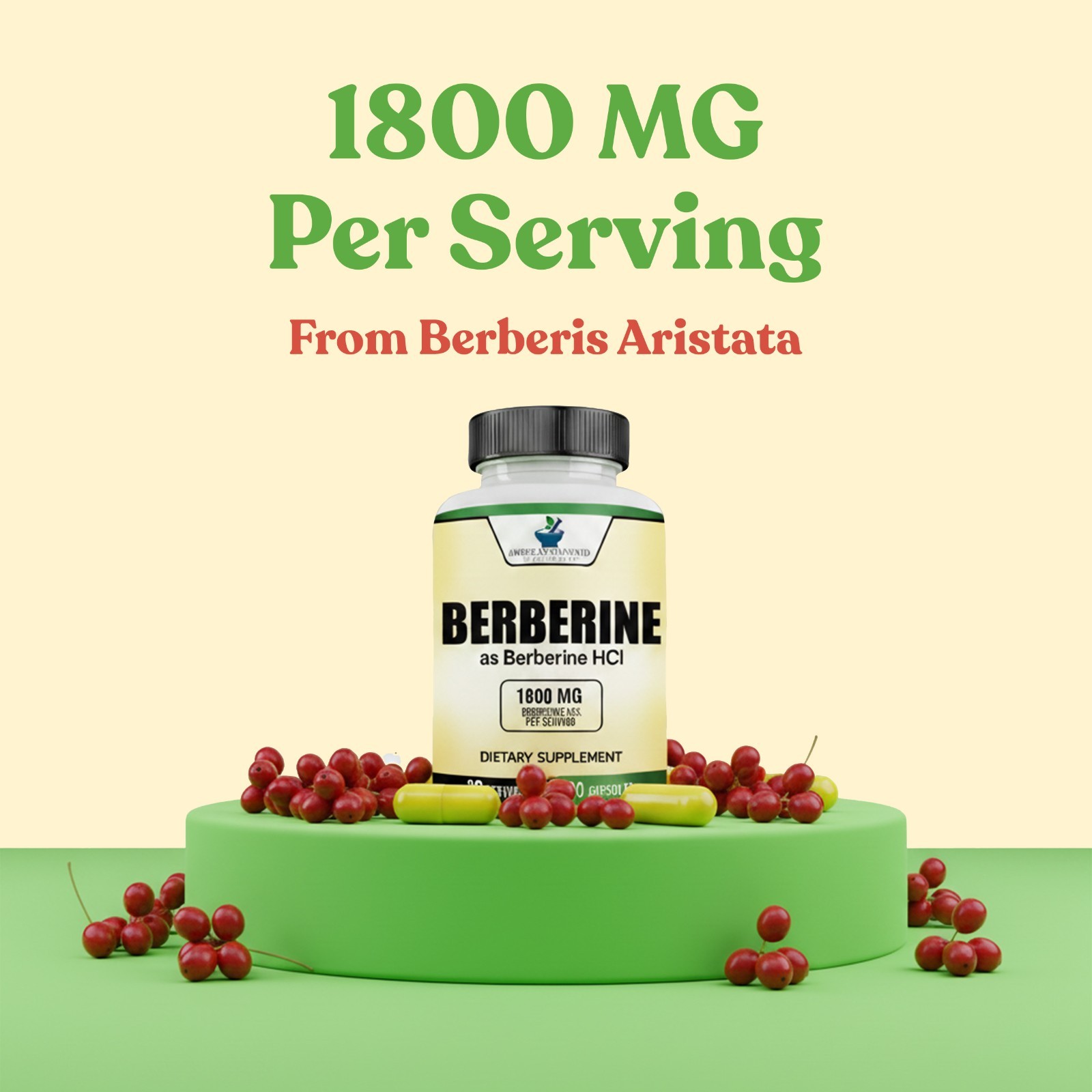Berberine 1800mg Per Serving, Berberine HCL, 90 Vegan Capsules