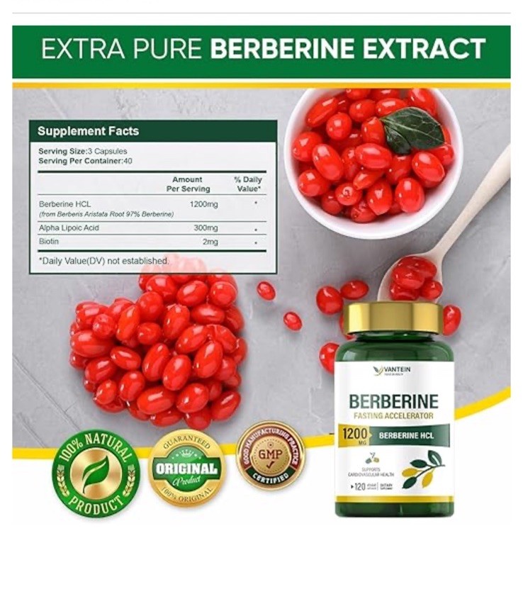 Berberine Supplement 1200mg, 120 Capsules Ultra Purity Berberine Exp 05/2027