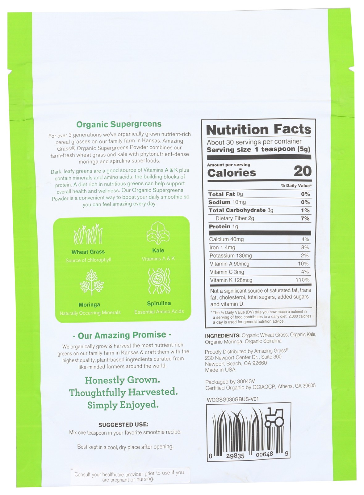 Organic Supergreens Powder By Amazing Grass 5.29 Oz 1 Pack