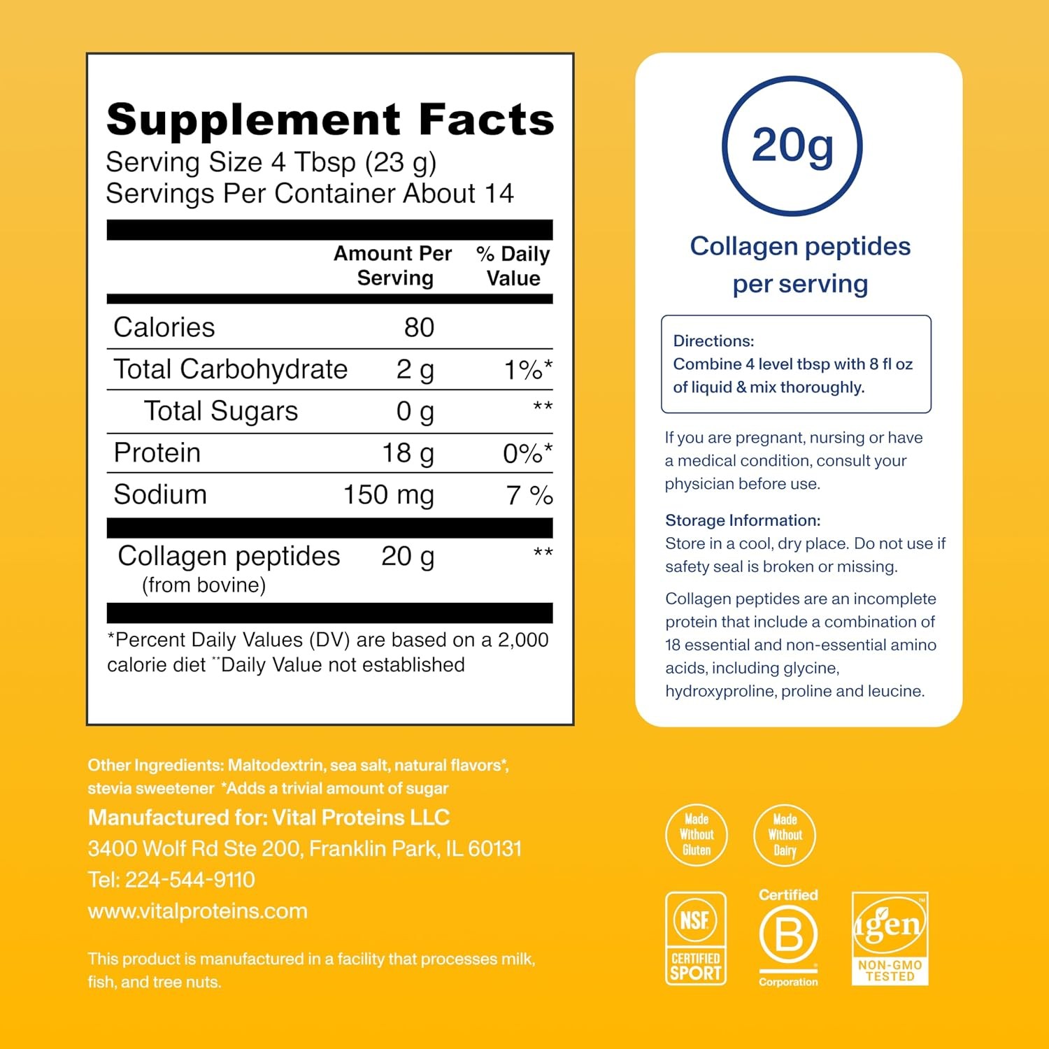Vital Proteins Collagen Powder Vanilla Flavor Protein Powder 11.5 Oz
