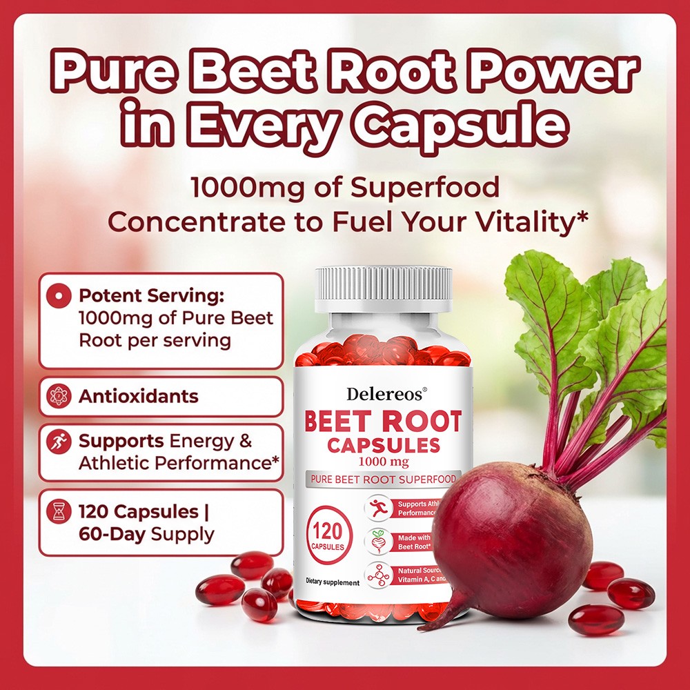 Pure Beet Root 1000mg | Natural Supplement 30/60/120 Capsules Easy-to-Take