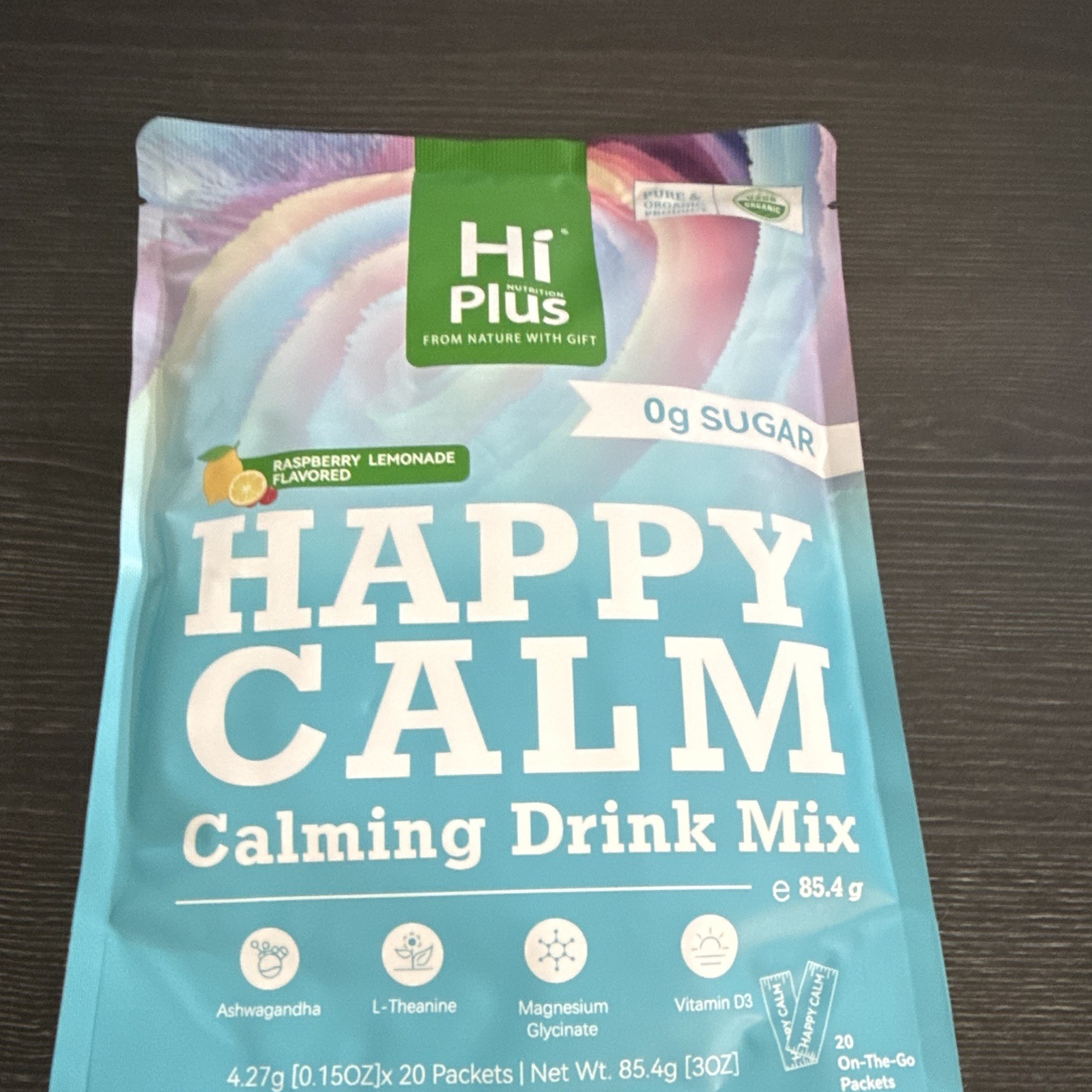 HiPlus Happy Calm Calming Drink Mix Raspberry Lemonade 20 Packets 0g Sugar 3oz