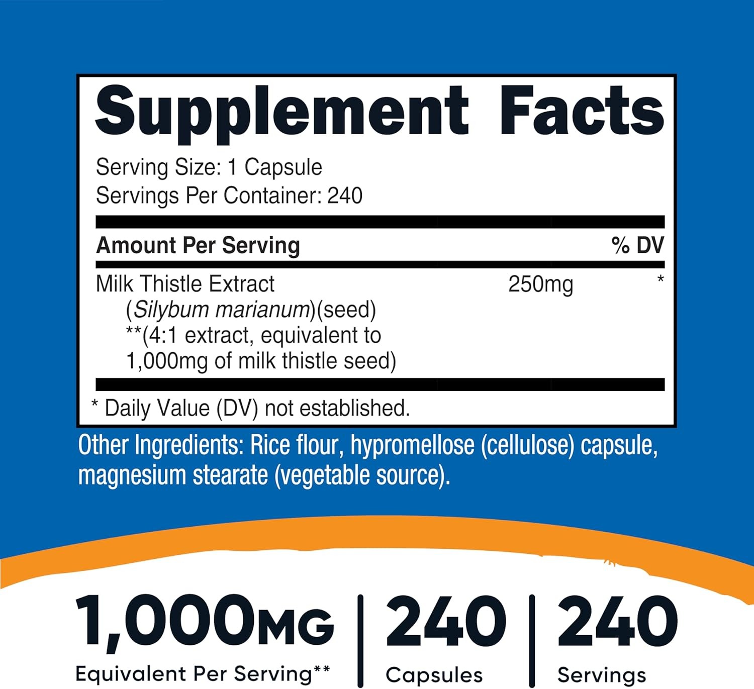Nutricost Milk Thistle 250mg (1000mg Equivalent), 240 Vegetarian Capsules