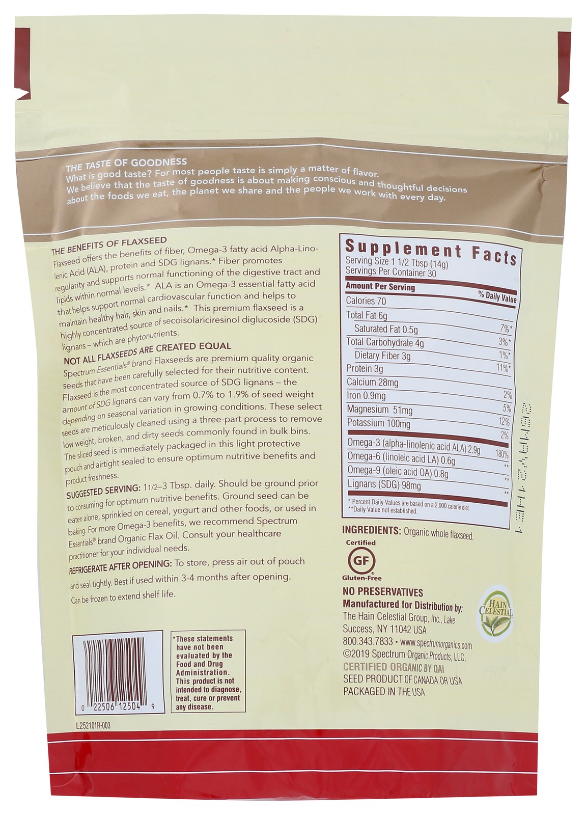 Spectrum Essentials Organic Whole Flaxseed 15 Oz Seeds Pouch 3 Pack