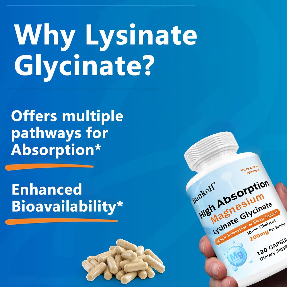 Magnesium Lysinate Glycinate Supplements Supports Muscle Relaxation 120 Capsules