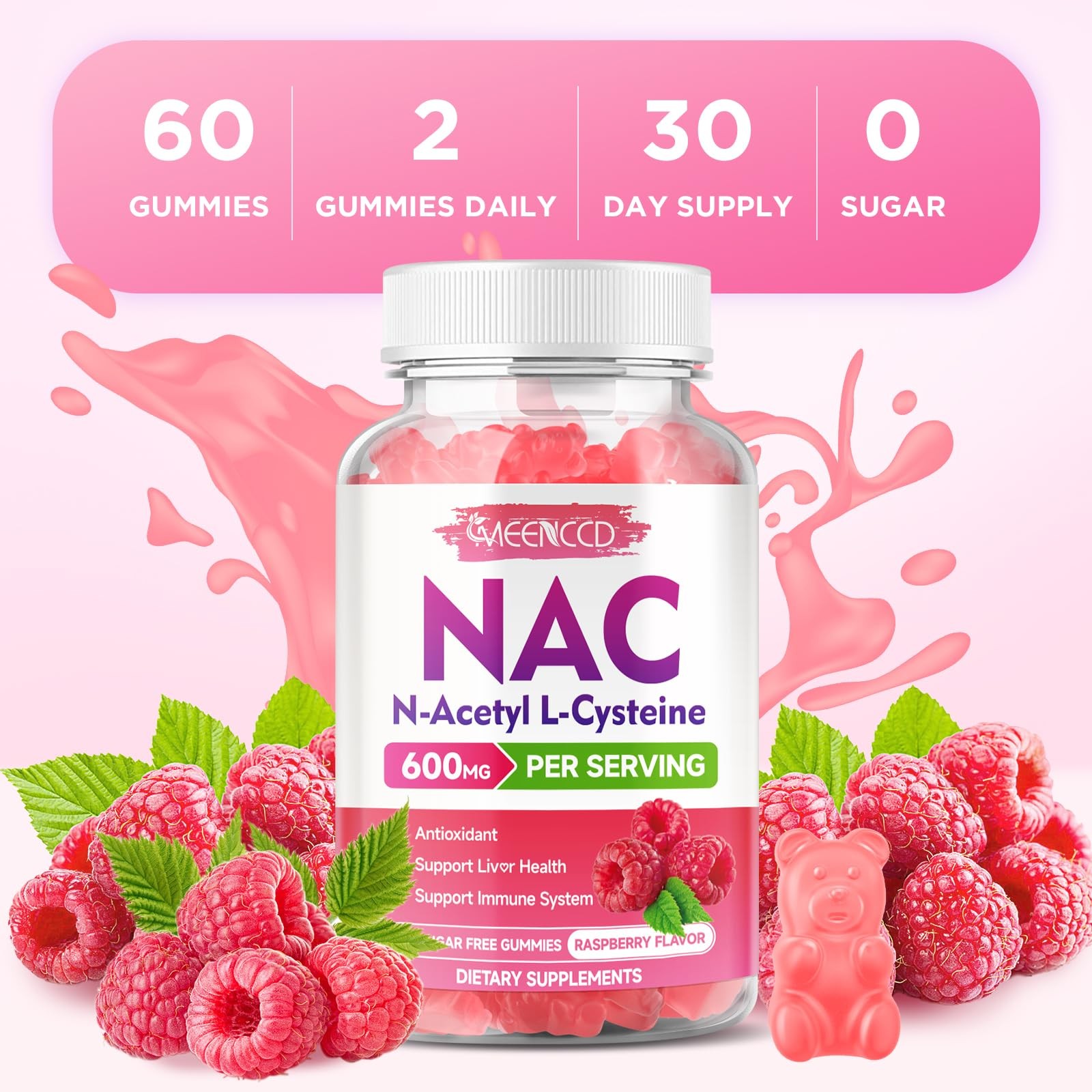 MEENCCD 2 Pack NAC Gummies, N Acetyl Cysteine 600mg 60 Count (Pack of 2)